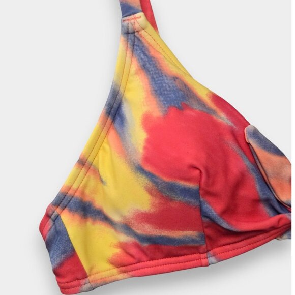 TOMMY HILFIGER Tie Dye Stretch Tie-Front Deep V Neck Bikini Top Hot Pink L NWT - Picture 4 of 10